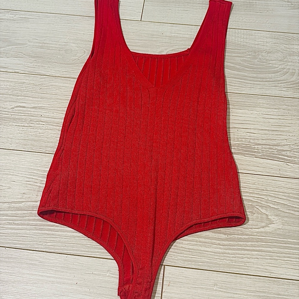 Free People Kids Red Ribbed Bodysuit